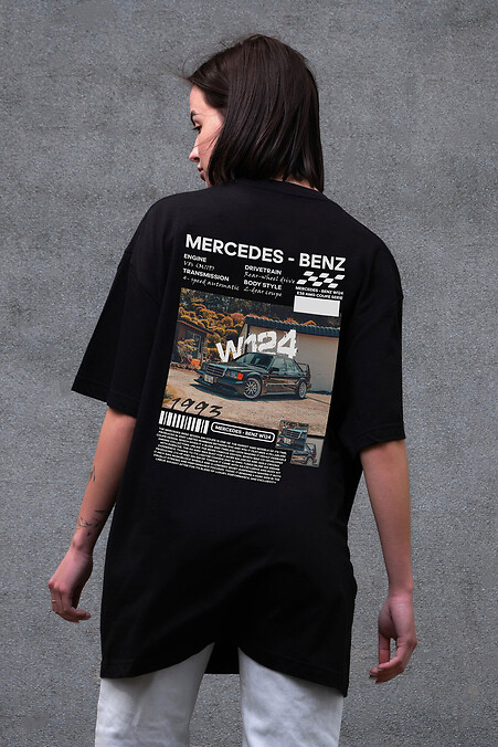 Women's Oversized T-Shirt Without with W124 Mercedes-Benz Print - Black - #8056304