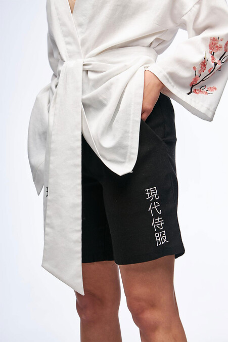 Women's linen shorts SW-2424 black. - #8037305