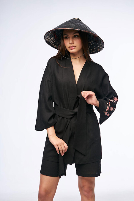 Linen kimono SW-2423 black - #8037306