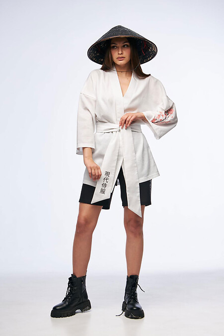 White linen kimono SW-2423.. Jackets and sweaters. Color: white. #8037307
