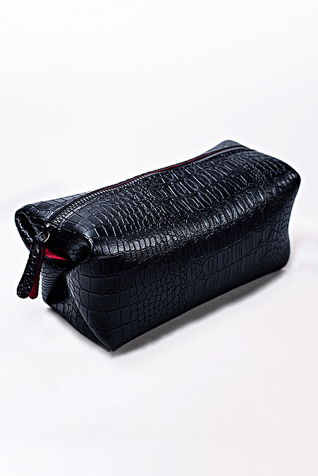 Kosmetiktasche aus Kunstleder, mattschwarz, Krokodil - #8046308
