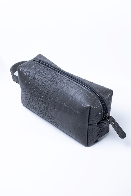 Косметичка з екошкіри сірого кольору, крокодил - #8046310