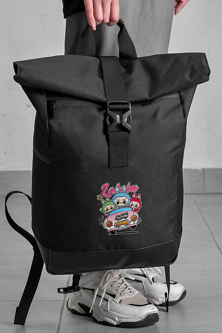 Lässiger Rolltop-Schulrucksack für Mädchen mit Labubu-Print Schwarz - #8055311