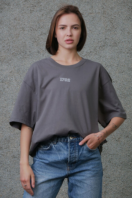 Übergroßes Damen-T-Shirt mit Aufdruck ohne 1702 Dunkelgrau. T-Shirts. Farbe: grau. #8049315