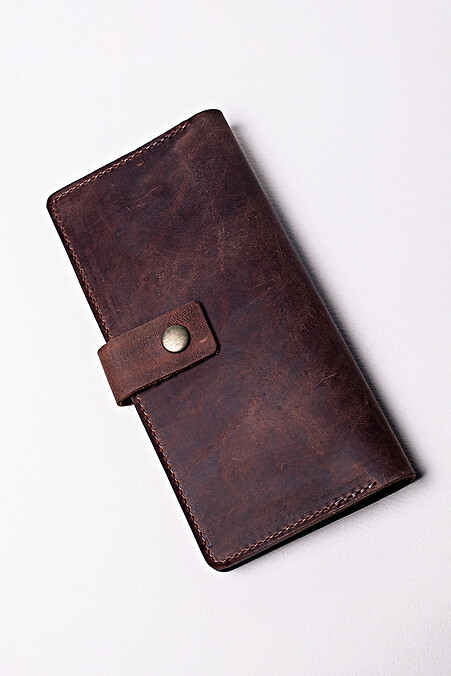 Unisex leather wallet "Crazy" with a button in brown - #8046318