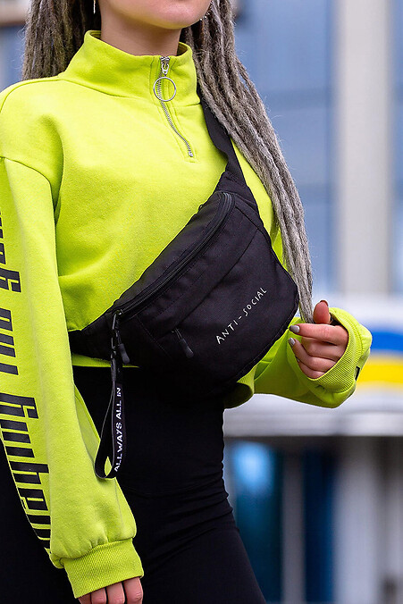 Жіноча Сумка Бананка Барсетка Через Плече  з Принтом AntiSocial Black - #8055319