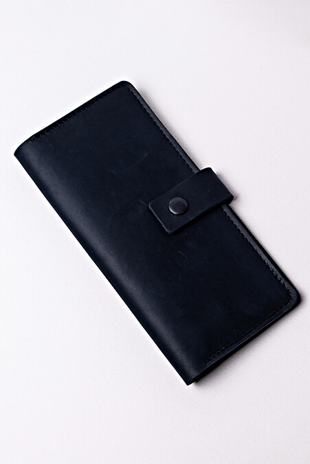 Unisex leather wallet "Crazy" with a button in black - #8046320