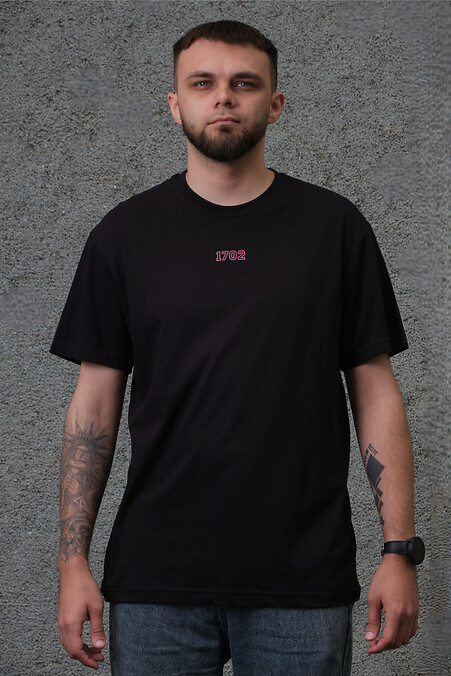 Übergroßes Herren-T-Shirt mit Aufdruck ohne Pink 1702 Schwarz - #8049322