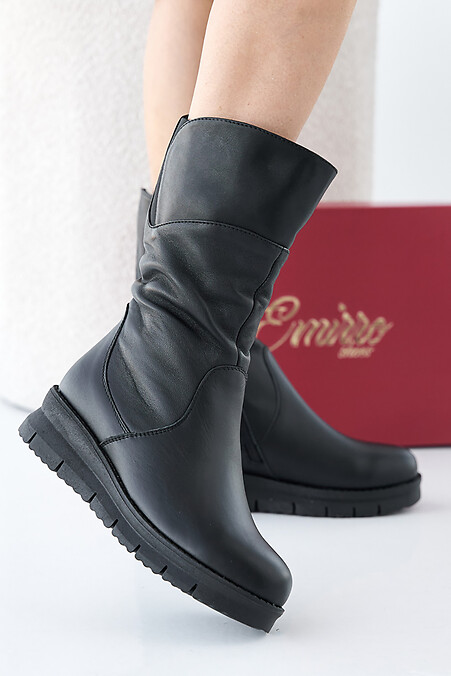 Damen-Winterstiefel aus schwarzem Leder - #2505332