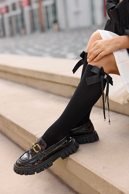 Дитячі чорні гольфи з бантиком та стразами - #2040337