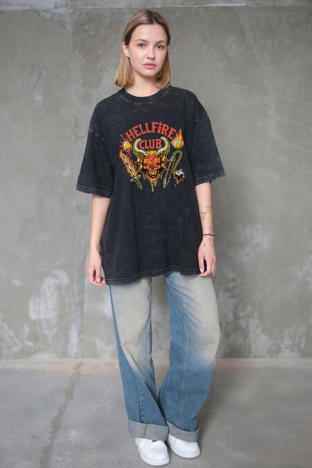 Hellfire Club Washed Oversized Women's T-Shirt, Black - #8056341