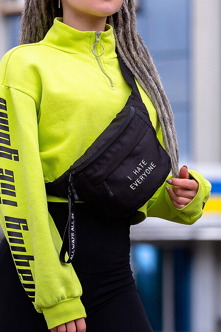 Жіноча Сумка Бананка Барсетка Через Плече  з Принтом Hate Black - #8055349