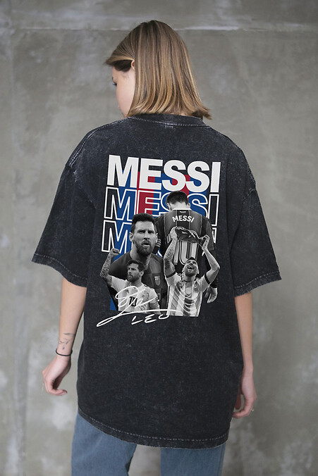 Damska koszulka oversize z nadrukiem Messi, w kolorze czarnym - #8056353