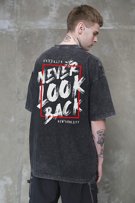 Мужская футболка Washed оверсайз с принтом Never Look Black - #8056358