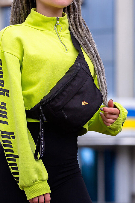 Жіноча Сумка Бананка Барсетка Через Плече  з Принтом Pizza Black - #8055359