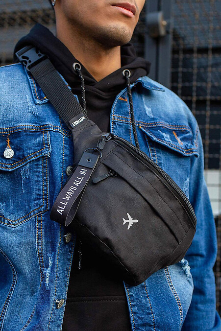 Men's Banana Bag Shoulder Pouch with Printed Plane Black - #8055360