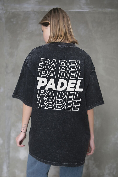 Koszulka damska Padel Black Washed Oversize z nadrukiem - #8056361