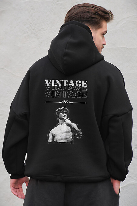 Чоловіче Оверсайз Худі Толстовка На Флісі З Капюшоном Та Принтом Without Vintage Black. Світшоти, худі. Колір: чорний. #8049362