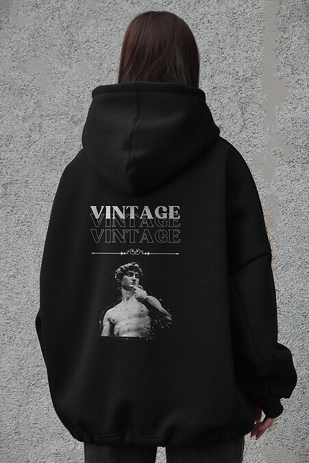 Жіноче Оверсайз Худі Толстовка На Флісі З Капюшоном Та Принтом Without Vintage Black. Світшоти, худі. Колір: чорний. #8049363