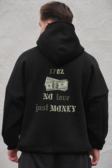 Мужская оверсайз худи толстовка на флисе с капюшоном и принтом Without Dollar Black - #8049364