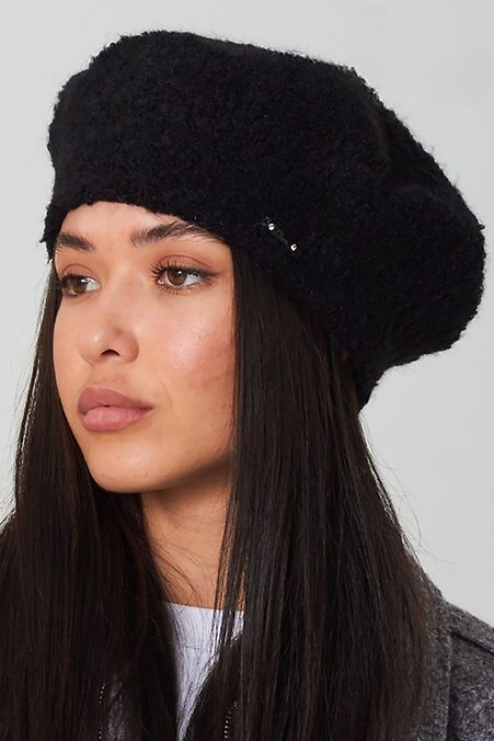 Damski beret bouclé w kolorze czarnym - #4496365