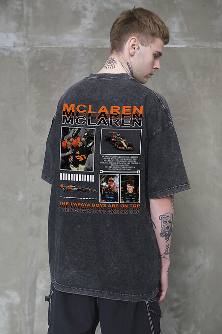 Men's Washed Oversized T-Shirt with Papaya Boys Print McLaren Black - #8056366