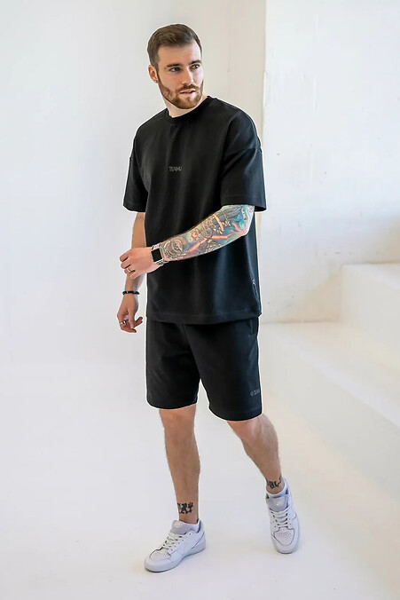 Мужской летний костюм с футболкой Oversize 32 Черный - #8034367