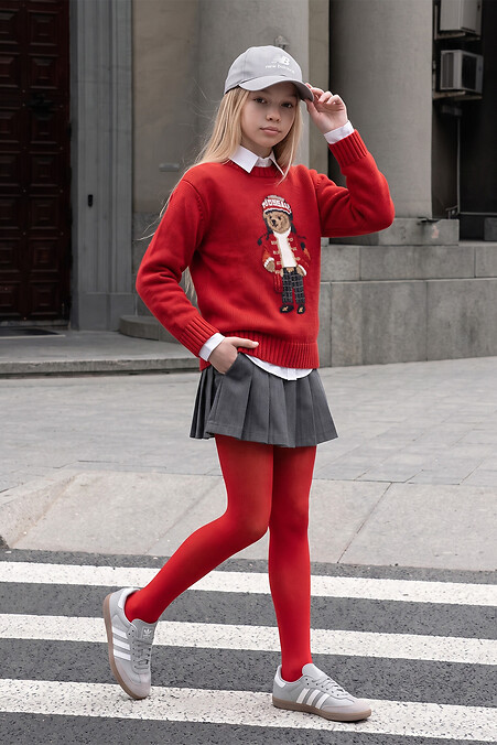 Red children's plain microfiber tights. - #2040370