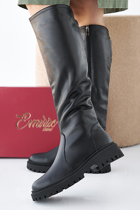 Women's winter black leather boots. Boots. Color: black. #2505370