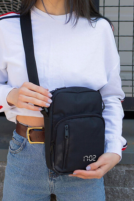 Damen-Kuriertasche Umhängetasche mit Aufdruck 1702 Schwarz - #8055377