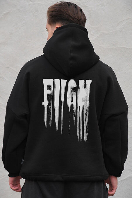 Men's Oversized Hoodie Sweatshirt with Hood and Print Without Fight Black - #8049378