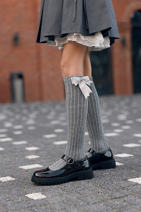 Children's white lace socks with a satin bow - #2040380