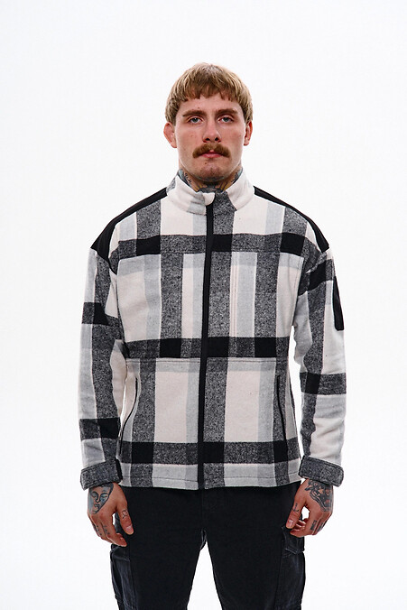 Чоловіча сорочка фланелева в клітинку "Варріор" мілітарі стилю, чорна - #8037382