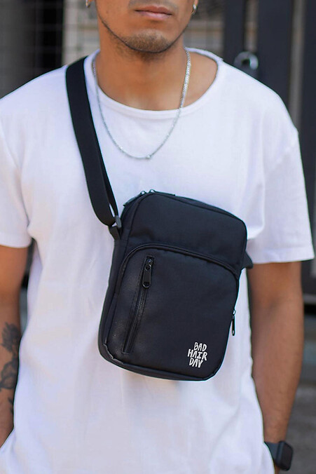 Herren-Kuriertasche Umhängetasche mit BadHair Aufdruck Schwarz - #8055382