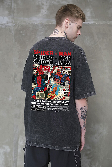 Мужская футболка Washed оверсайз с принтом Spider-Man, черная - #8056384