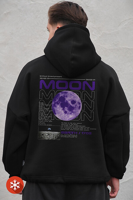 Мужское оверсайз худи толстовка на флисе с капюшоном и принтом Without Moon Black - #8049386