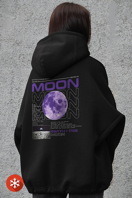 Жіноче Оверсайз Худі Толстовка На Флісі З Капюшоном Та Принтом Without Moon Black. Світшоти, худі. Колір: чорний. #8049387