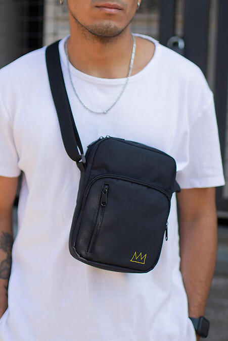 Herren Messenger Bag Umhängetasche mit Crown Black Print - #8055388