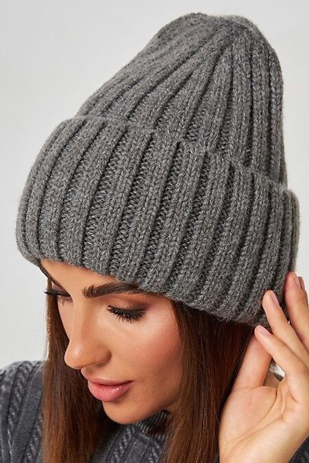 Women's hat of dark gray color - #4496390