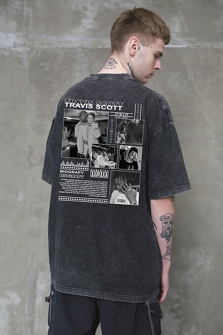 Мужская футболка Washed оверсайз с принтом Travis Black - #8056390