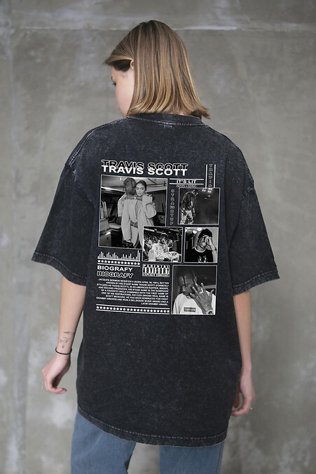 Travis Black Washed Oversized Women's T-Shirt - #8056391