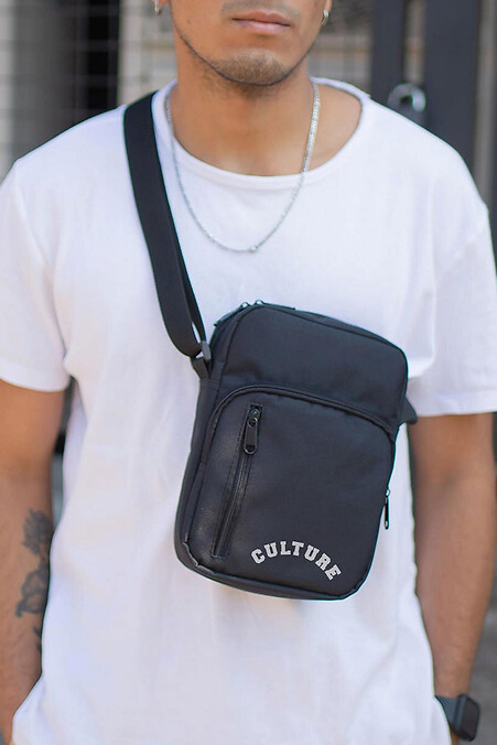 Men's Messenger Bag Shoulder Pouch with Culture Black Print - #8055392