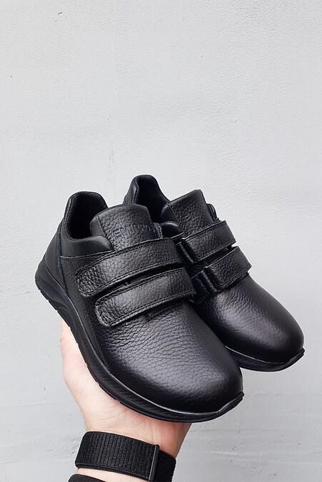Детские кроссовки кожаные весенние черные. Кроссовки. Цвет: черный. #8019394