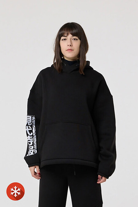 Жіноче худі з вшитою балаклавою та вишивкою, чорне - #8037395