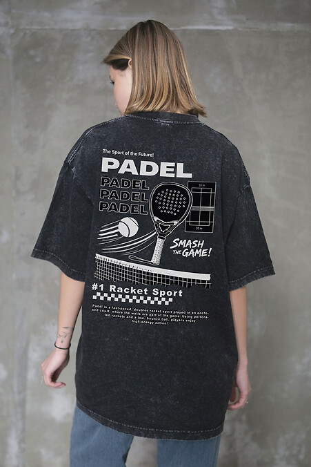 Women's Washed Oversized T-Shirt with Smash The Game Print, Black - #8056399