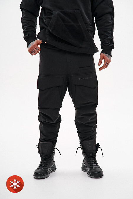 Nylon-Cargohose mit Mikrofleece-Futter, Modell „One“, schwarz - #8037403