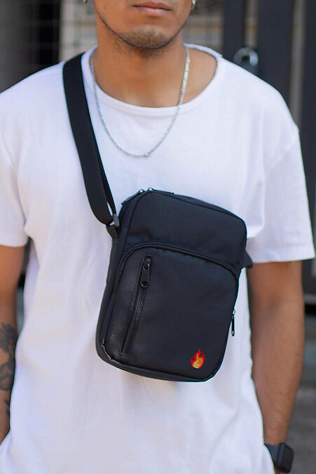 Herren-Kuriertasche Umhängetasche mit Feueraufdruck Schwarz - #8055406