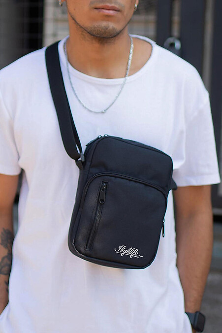 Herren-Kuriertasche Umhängetasche mit Aufdruck Highlife Schwarz - #8055412