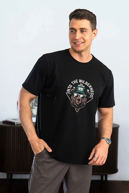 Men's T-shirt with Bear print black jersey cotton - #8034413