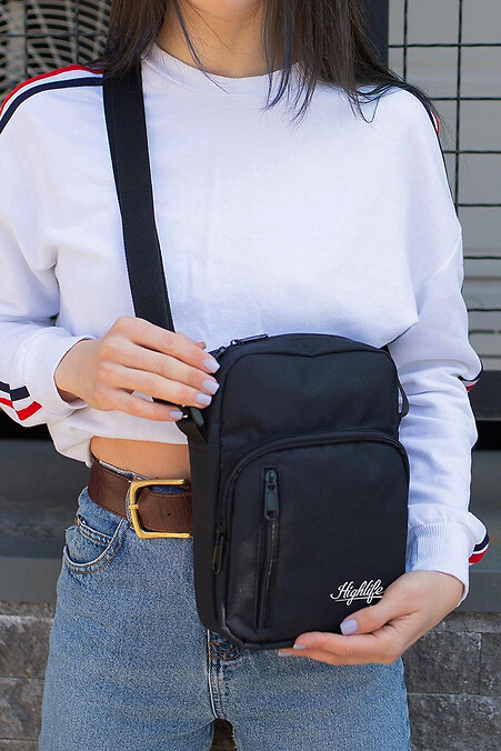 Damen-Kuriertasche Umhängetasche mit Highlife Aufdruck Schwarz - #8055413